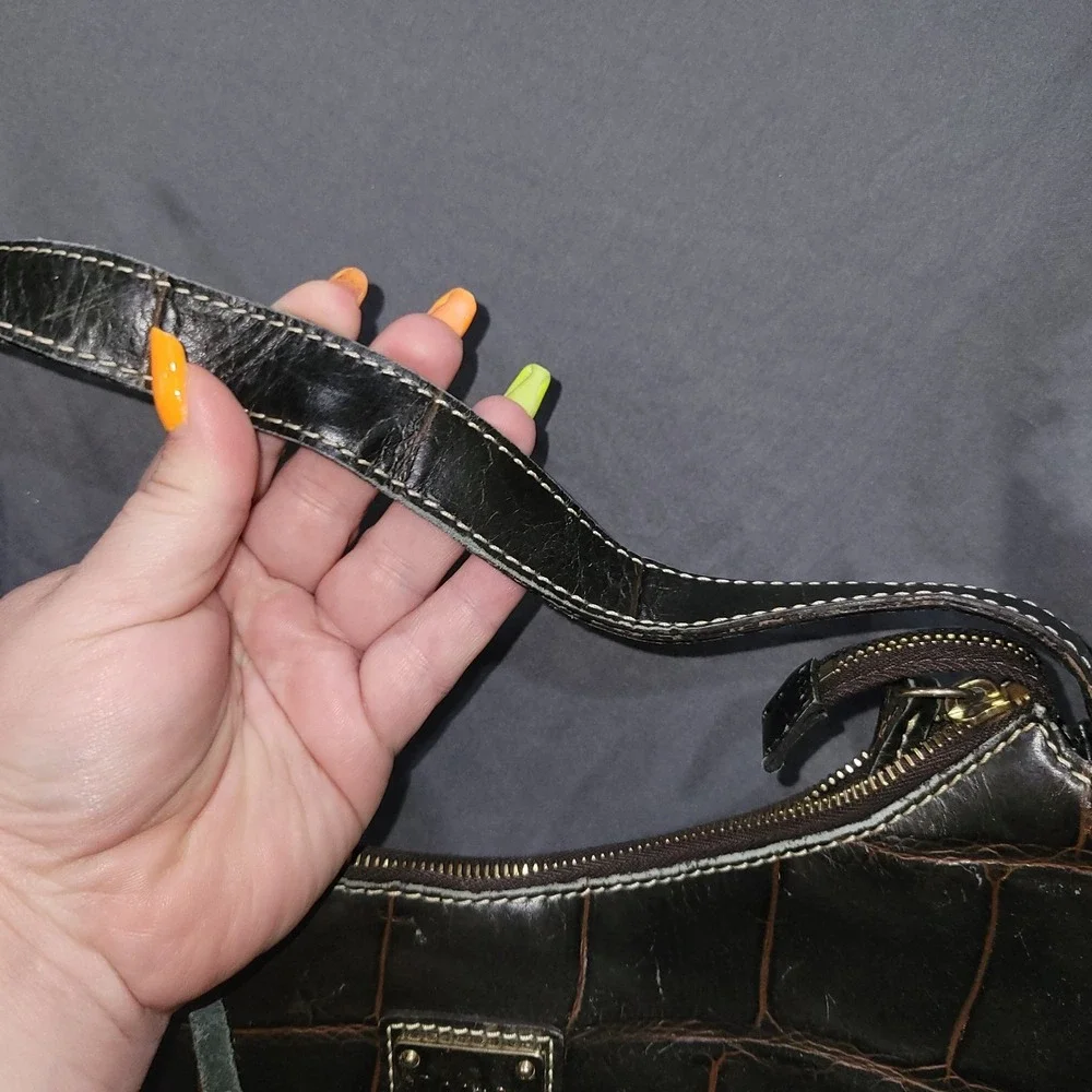 Vtg DOONEY & BOURKE Leather Croco Embossed Satchel Hobo Purse Shoulder Bag